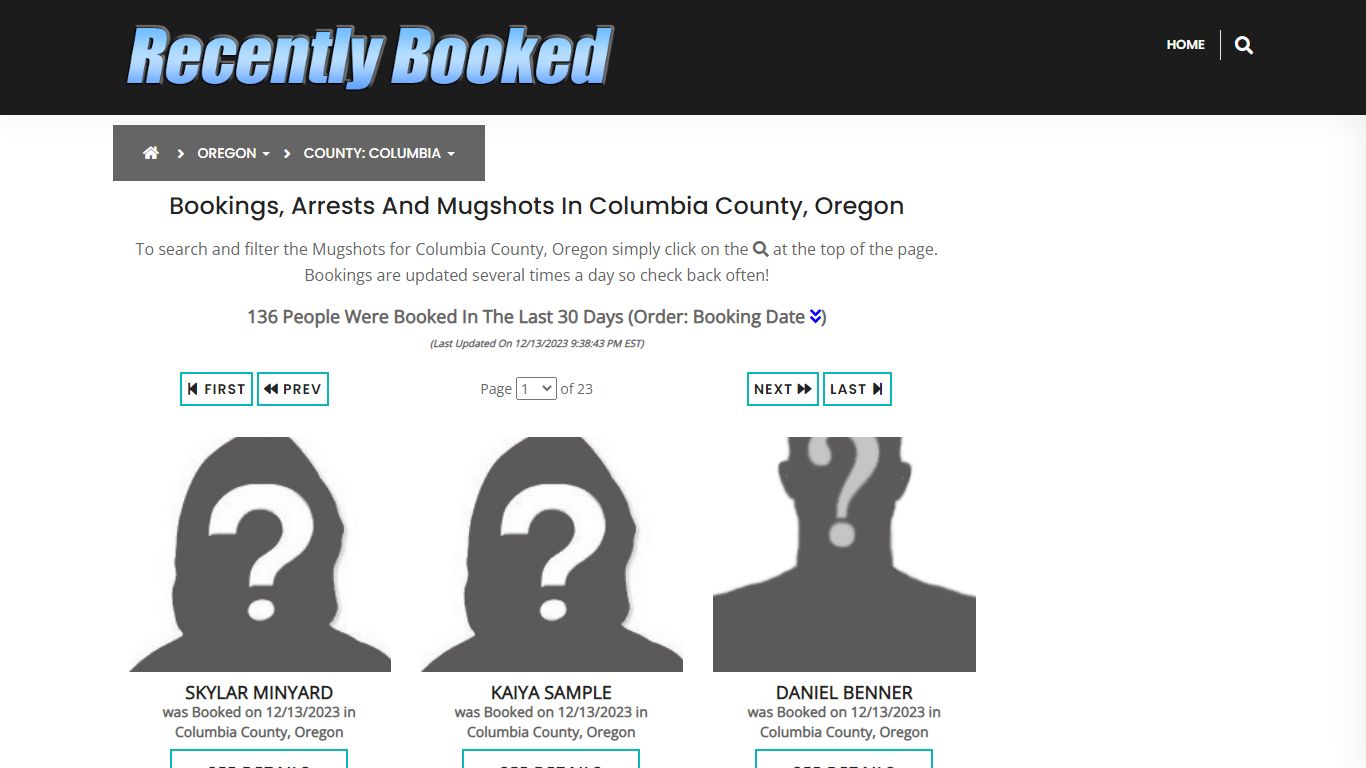 Bookings, Arrests and Mugshots in Columbia County, Oregon - Recently Booked